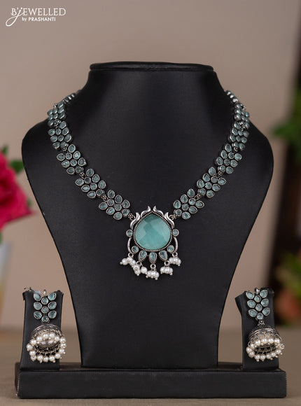 Oxidised necklace in pastel blue stones