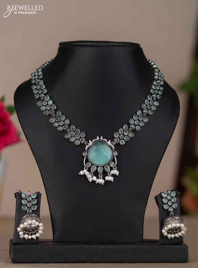 Oxidised necklace in pastel blue stones