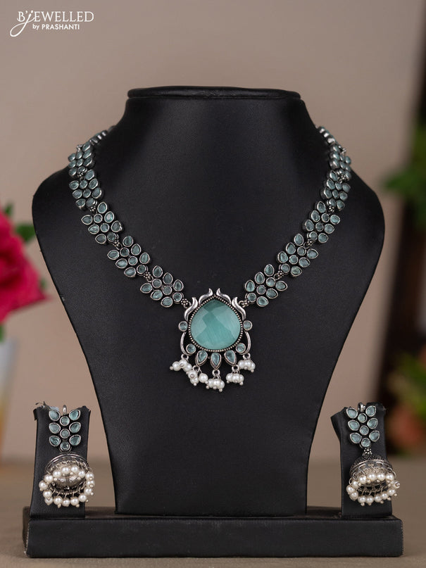 Oxidised necklace in pastel blue stones
