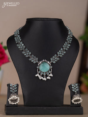 Oxidised necklace in pastel blue stones