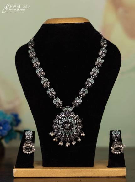 Oxidised necklace with mint green stones and pearl hangings