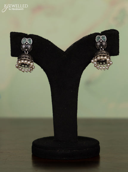 Oxidised necklace with mint green stones and pearl hangings