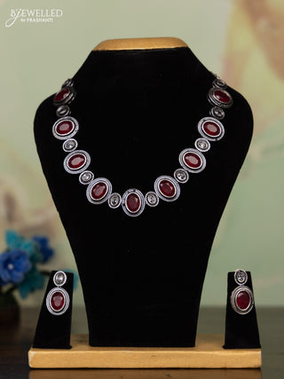 Oxidised necklace with ruby and white stones
