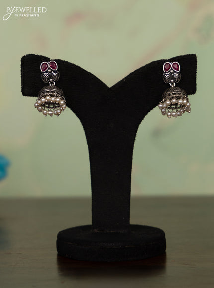 Oxidised necklace with ruby stones and pearl hangings