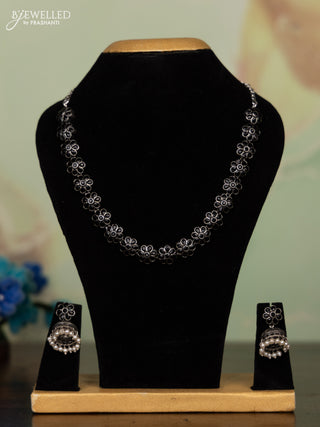 Oxidised necklace floral design with black stones