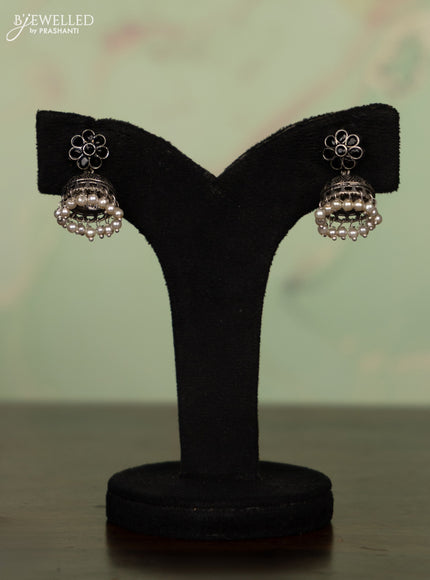 Oxidised necklace floral design with black stones