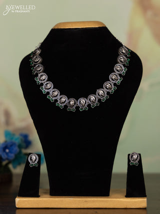 Oxidised necklace ganesha design with emerald stones