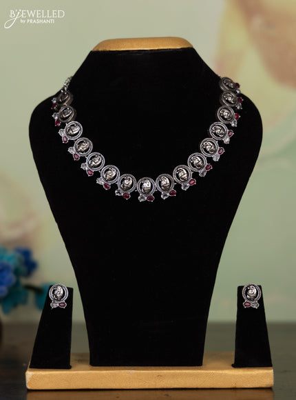 Oxidised necklace ganesha design with ruby and white stones