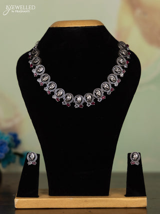 Oxidised necklace ganesha design with ruby and white stones