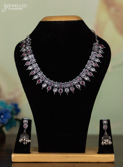 Oxidised necklace with ruby and white stones