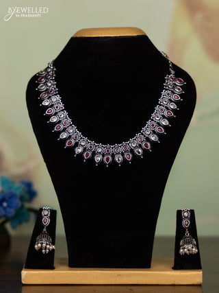 Oxidised necklace with ruby and white stones