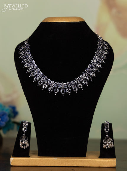 Oxidised necklace with black stones