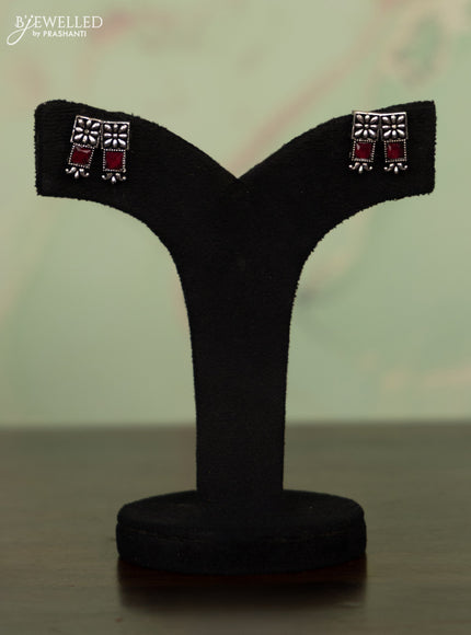 Oxidised necklace square shape design with ruby stones