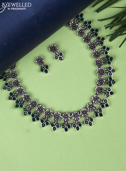 Oxidised necklace floral design with emerald stones