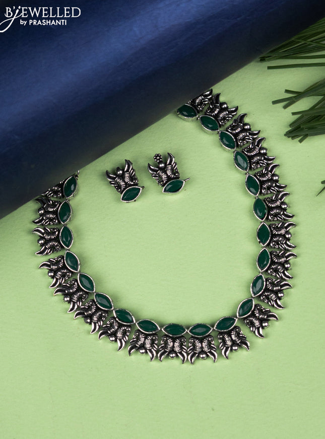 Oxidised necklace with emerald stones