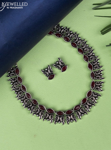 Oxidised necklace with ruby stones