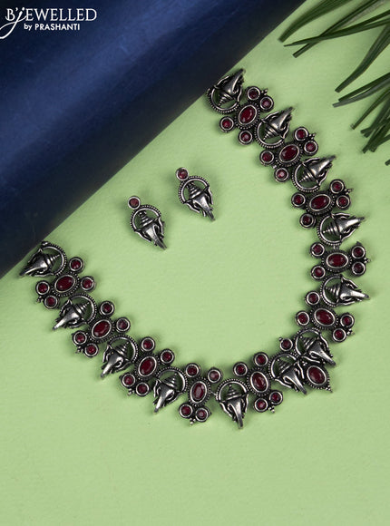 Oxidised necklace ganesha design with ruby stones