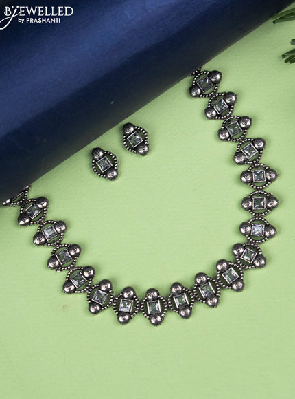 Oxidised necklace with white stones