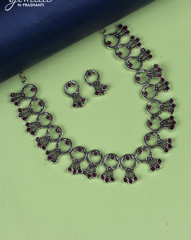 Oxidised necklace with ruby stones