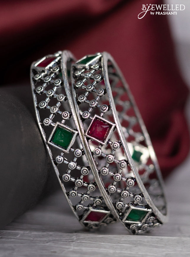 Oxidised bangle with emerald and ruby stones