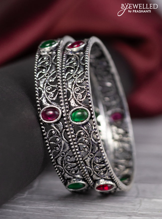 Oxidised bangle with emerald and ruby stones