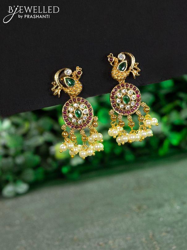 Antique guttapusalu haaram with kemp & cz stones and pearl hangings