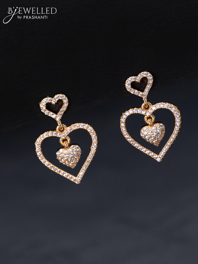Rose gold earrings heart shape with cz stones and hangings