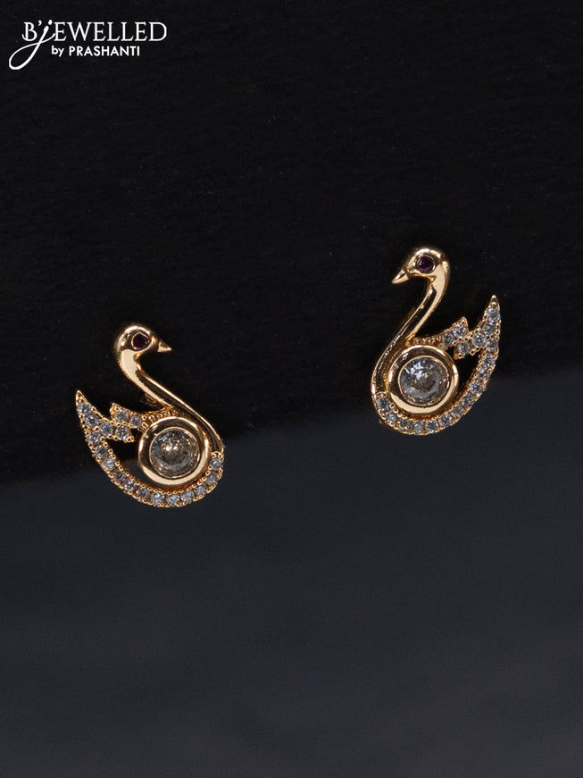 Rose gold earrings swan design with cz stones