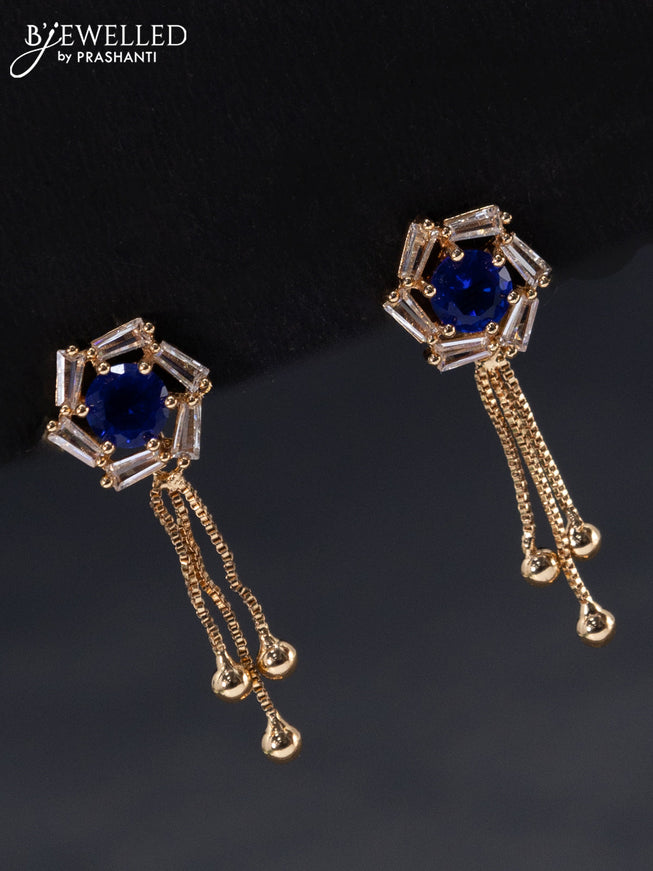 Rose gold earrings sapphire & cz stones with hangings