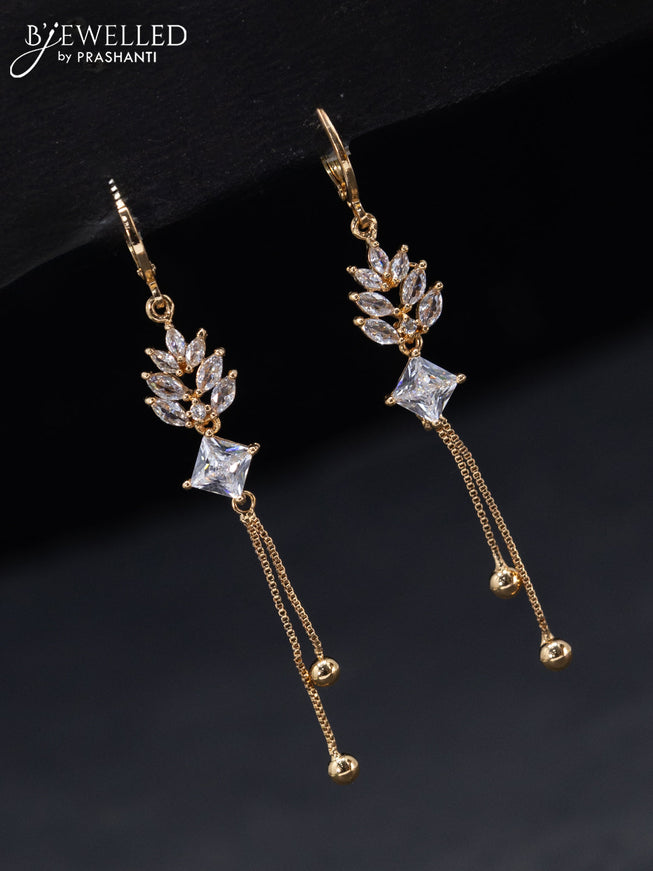 Rose gold hanging type earrings leaf design with cz stones