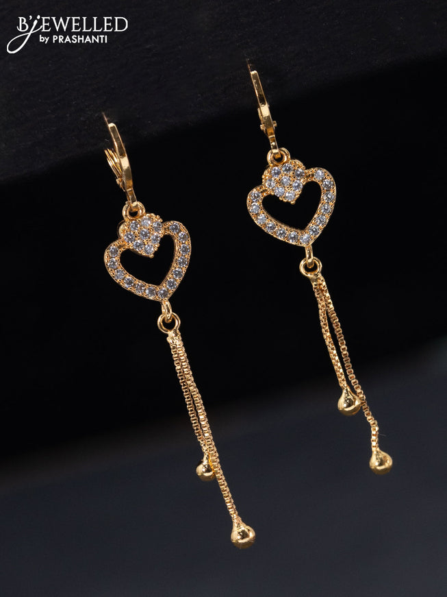 Rose gold hanging type earrings heart shape design with cz stones
