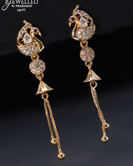 Rose gold earrings swan design with cz stones and hangings