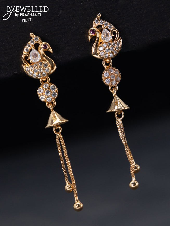 Rose gold earrings swan design with cz stones and hangings