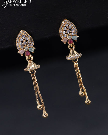 Rose gold earrings with multicolour & cz stones and hangings
