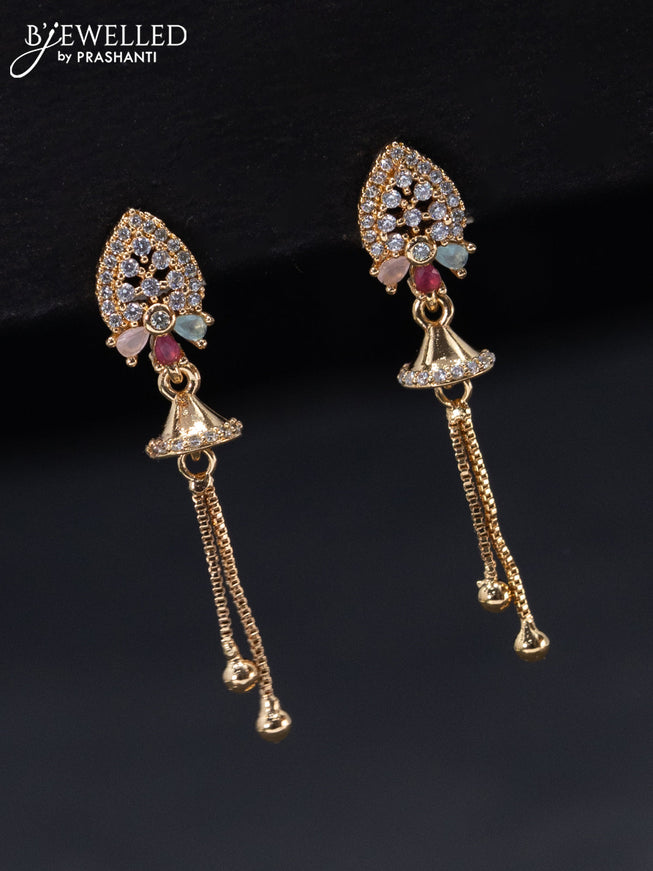 Rose gold earrings with multicolour & cz stones and hangings