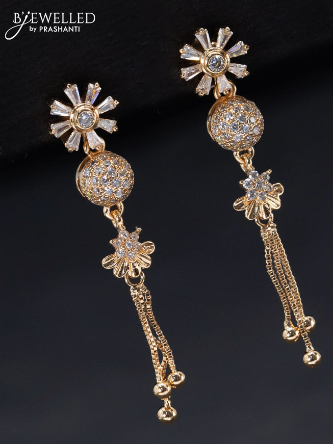 Rose gold earrings floral design with cz stones and hangings