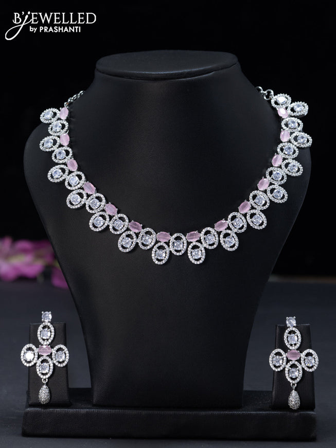 Zircon necklace with baby pink and cz stones