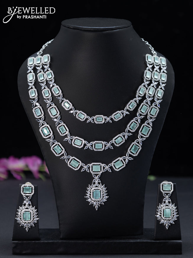 Zircon triple layer necklace with mint green and cz stones