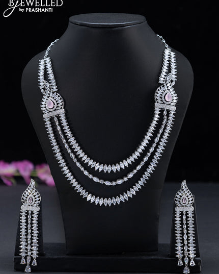 Zircon triple layer necklace with baby pink and cz stones