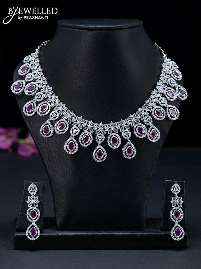 Zircon necklace floral design with ruby and cz stones