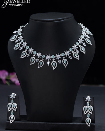 Zircon necklace manga pattern with mint green and cz stones