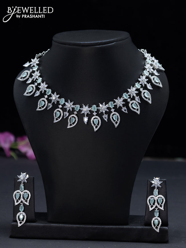 Zircon necklace manga pattern with mint green and cz stones