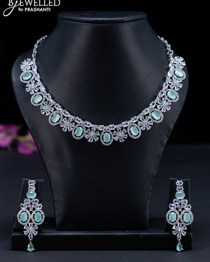 Zircon necklace floral design with mint green and cz stones