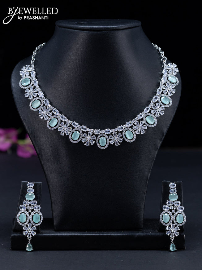 Zircon necklace floral design with mint green and cz stones