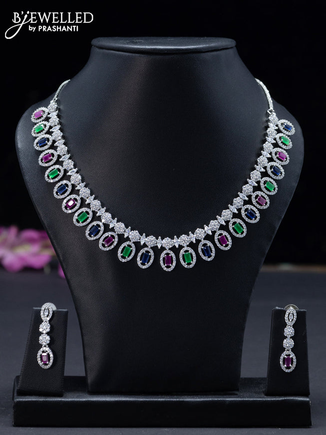 Zircon necklace floral design with multicolour and cz stones