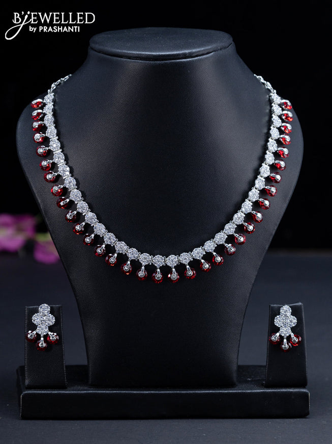 Zircon necklace floral design with red and cz stones