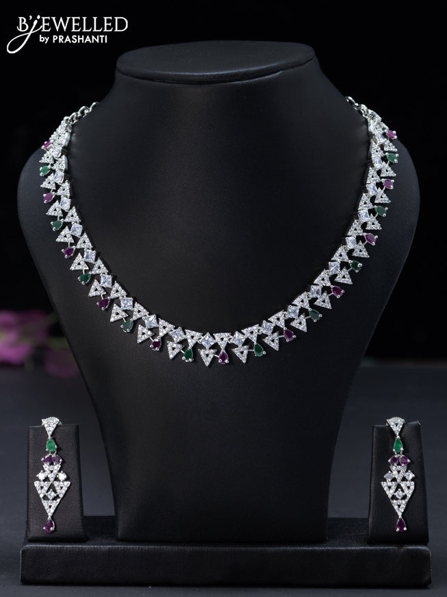 Zircon necklace geometric design with kemp and cz stones