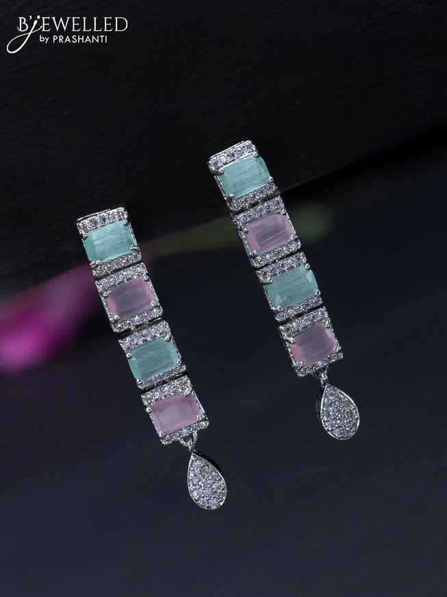 Zircon necklace with mint green & baby pink and cz stones