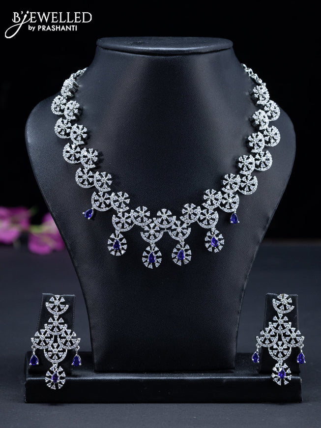 Zircon necklace floral design with purple and cz stones