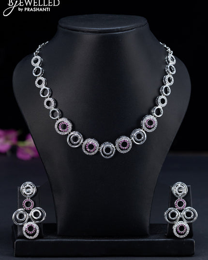 Zircon necklace with pink kemp and cz stones